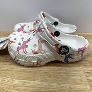 NEW CROCS ' Classic Unicorn Print Clog Toddler Size C7 White Multi-color Unicorn